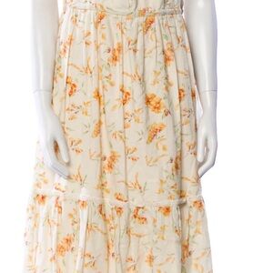 LoveShackFancy Floral Midi Dress in Cream and Orange